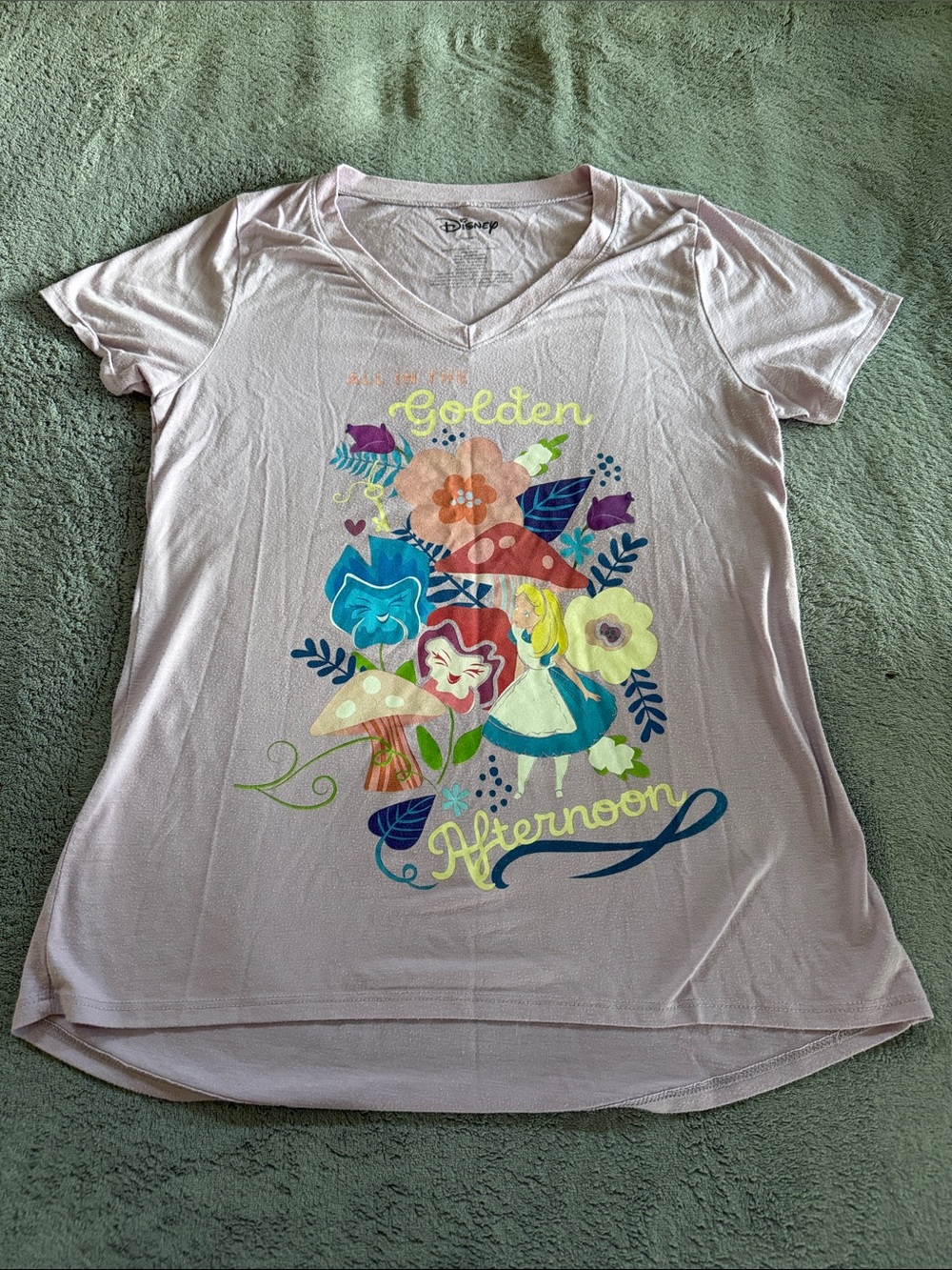 Disney Light Pink V-Neck 'Golden Afternoon' Floral Graphic Tee